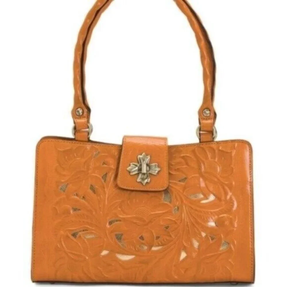 Patricia Nash Handbag Cut Out Rosina Artisan Sun Yellow Leather Shoulder Purse